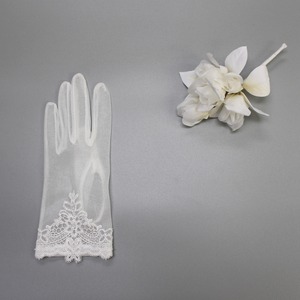 スワロ刺繍山型レースストレッチショート手袋　489-424