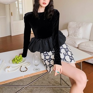 ベロアバルーンペプラムトップス　00403