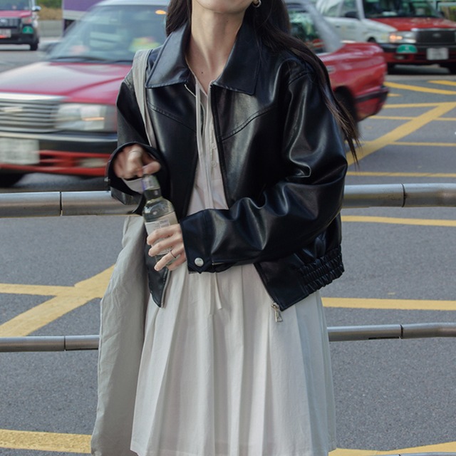 zip-up leather jacket J00081