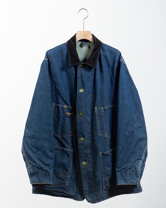 vintage "OSHKOSH" corduroy collar denim coverall jacket with liner