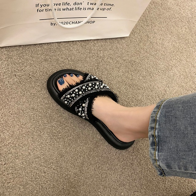 パールラインストーンミュールサマーサンダル 靴 シューズ 夏物 真珠 部族の婦人靴10075319928