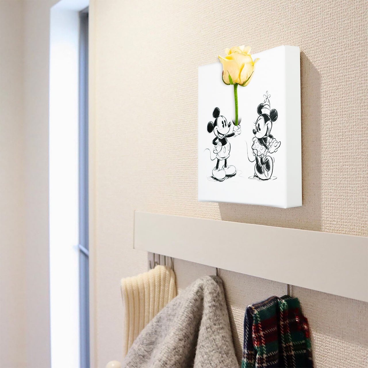 ディズニー アートパネル ミッキー ミニー モノクロ 一輪挿し IKE-DSNY