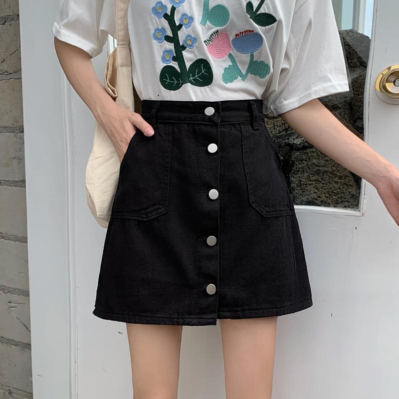 2020年夏新作レディースハイウエストスリムブラックデニムパンツスカートルーズ一言ワイドレッグショートスカートパンツ 1号婦人13693598701