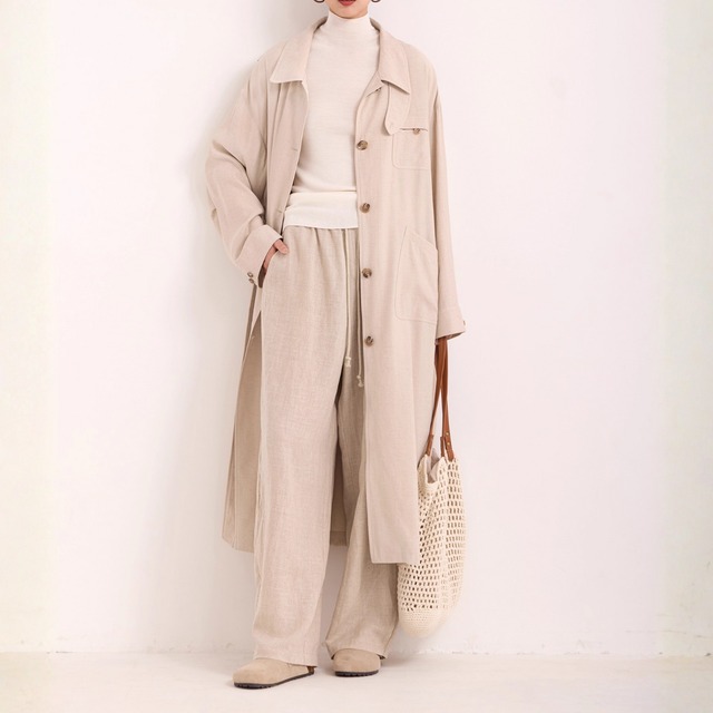 ベルト付きパッチポケットミドル丈コート　01092