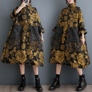 FLORAL JACQUARD HIGH NECK A-LINE MIDI DRESS M-18829