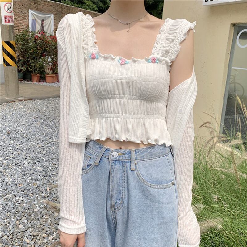 ショートトップス サマーホワイト 大人ガーリー スウィート キュート カジュアル 夏物 萌量不足43028595384