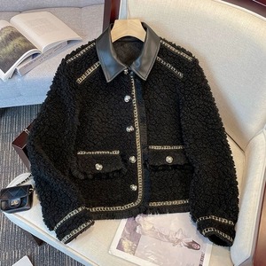 BLACK LAMBSWOOL SHORT DESIGN JACKET 1color M-8687