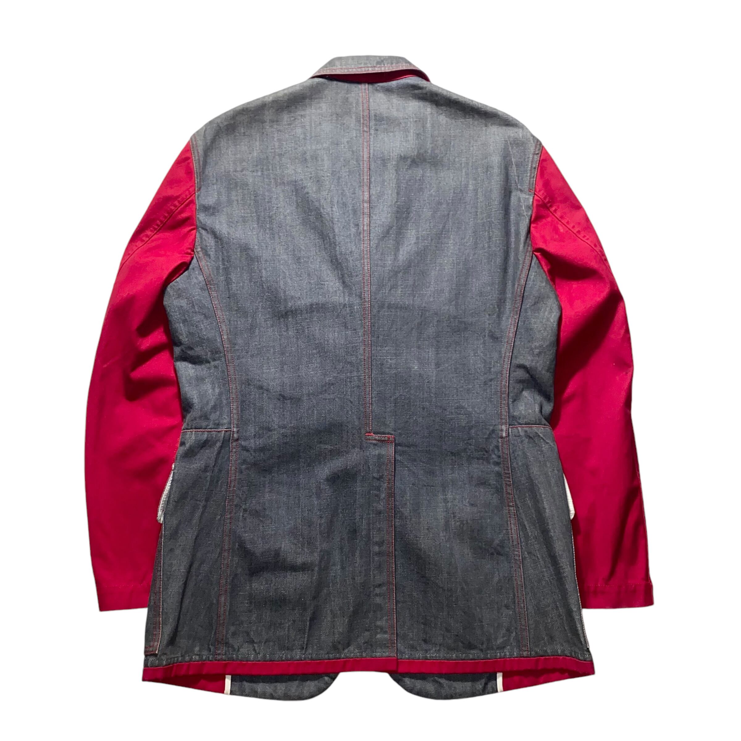 2003SS ISSEY MIYAKE MEN red switching black denim tailored jacket
