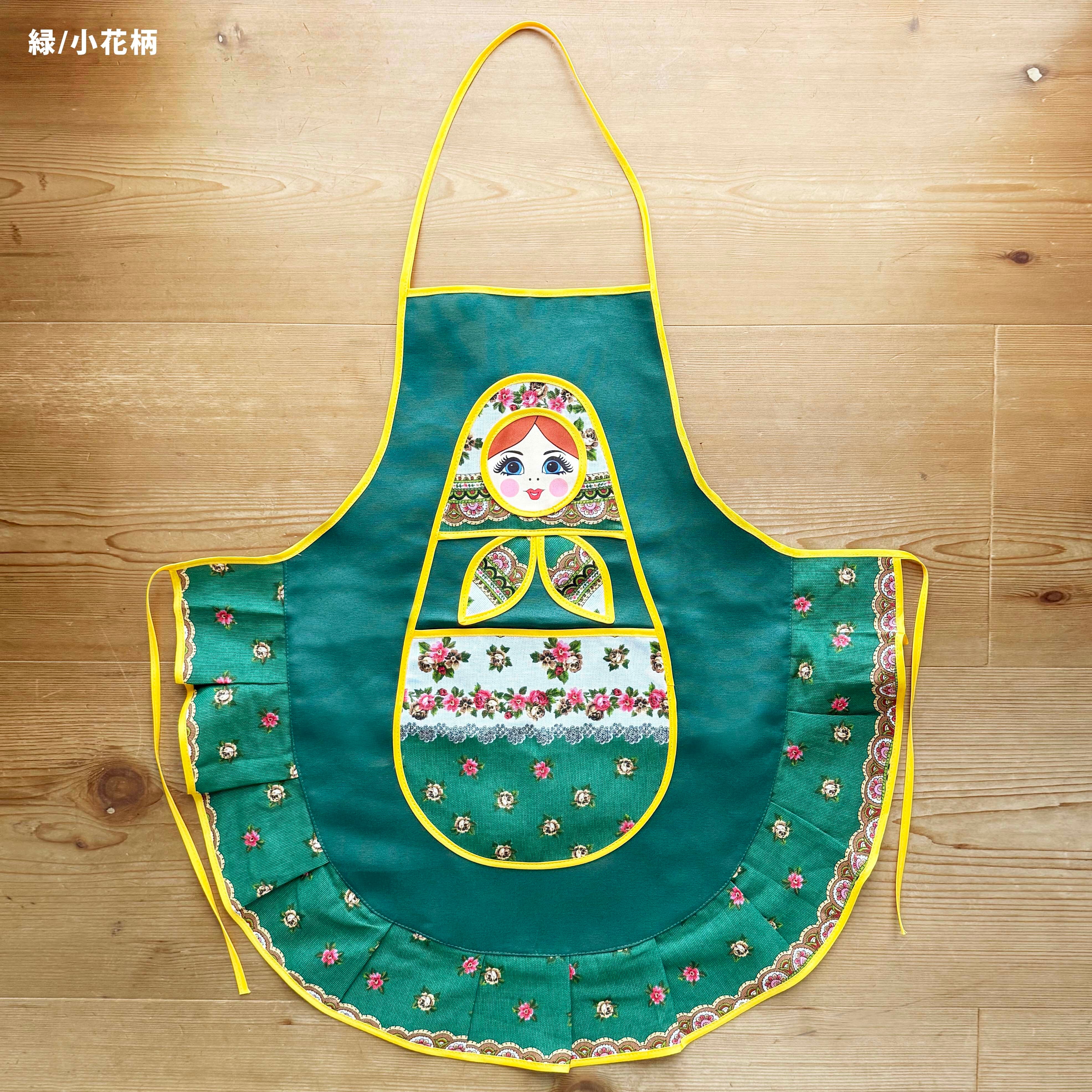 マトエプロン（緑 / 小花柄）