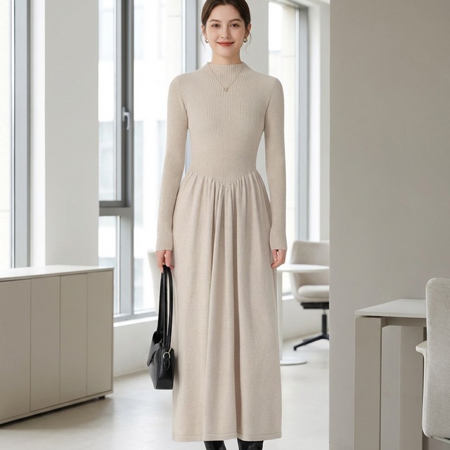 セミハイネックニットワンピース（2color） A0718