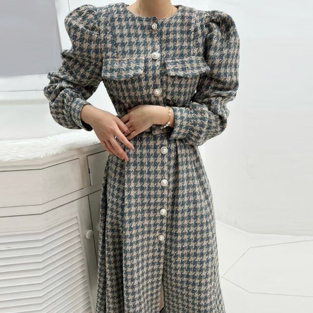 パールボタン千鳥柄ワンピース Ciel Ciel