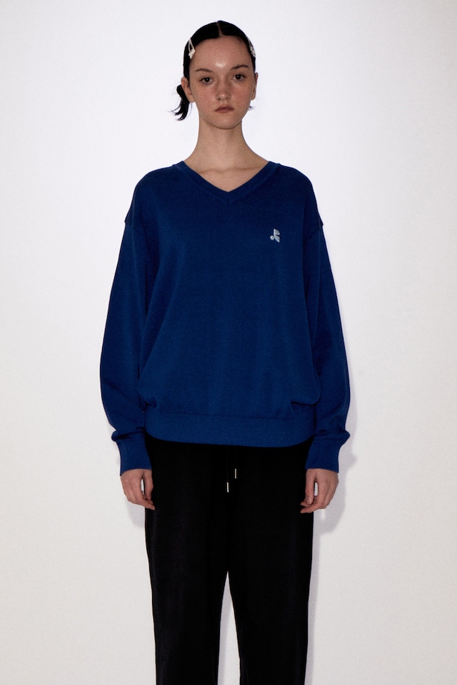 [rest & recreation] RR LOGO OVERSIZE V NECK TOP - BLUE 正規品 韓国ブランド 韓国ファッション 韓国代行