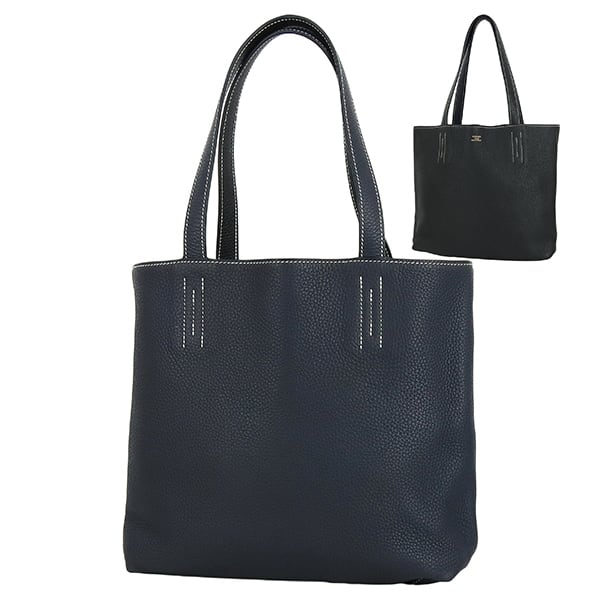 Used HERMES エルメス ドゥブルセンス 28 トリヨンクレマンス ブルーニュイ ノワール リバーシブル トートバッグ ショルダーバッグ 中古美品