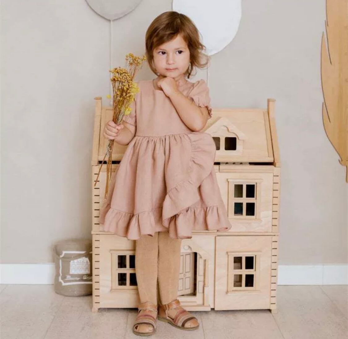 コットンパフスリーブドレス》》》》》ワンピース キッズフォト 春 夏 半袖 海外子供服 プチプラ 女の子 ナチュラル プリンセス ベビー キッズ