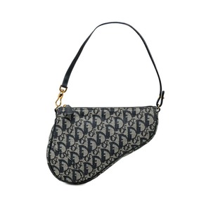 ディオール トロッター サドルバッグ ワンショルダーバッグ ハンドバッグ ネイビー キャンバス レザー レディース Dior 【中古】