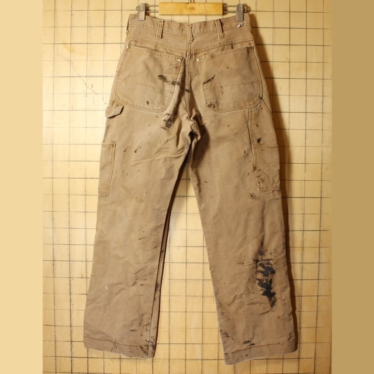 80s USA製 Dickies ディッキーズ ダブルニー ダック ワーク パンツ ライトブラウン W30相当 アメリカ古着　040721ss194