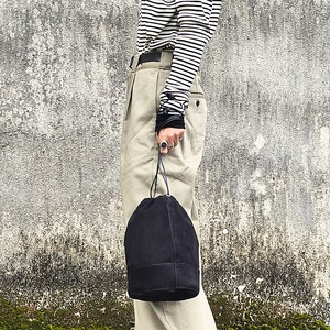 ヌバックレザー巾着(L) オールブラック オールレザー 巾着 バッグ  【fm-nubuck3】