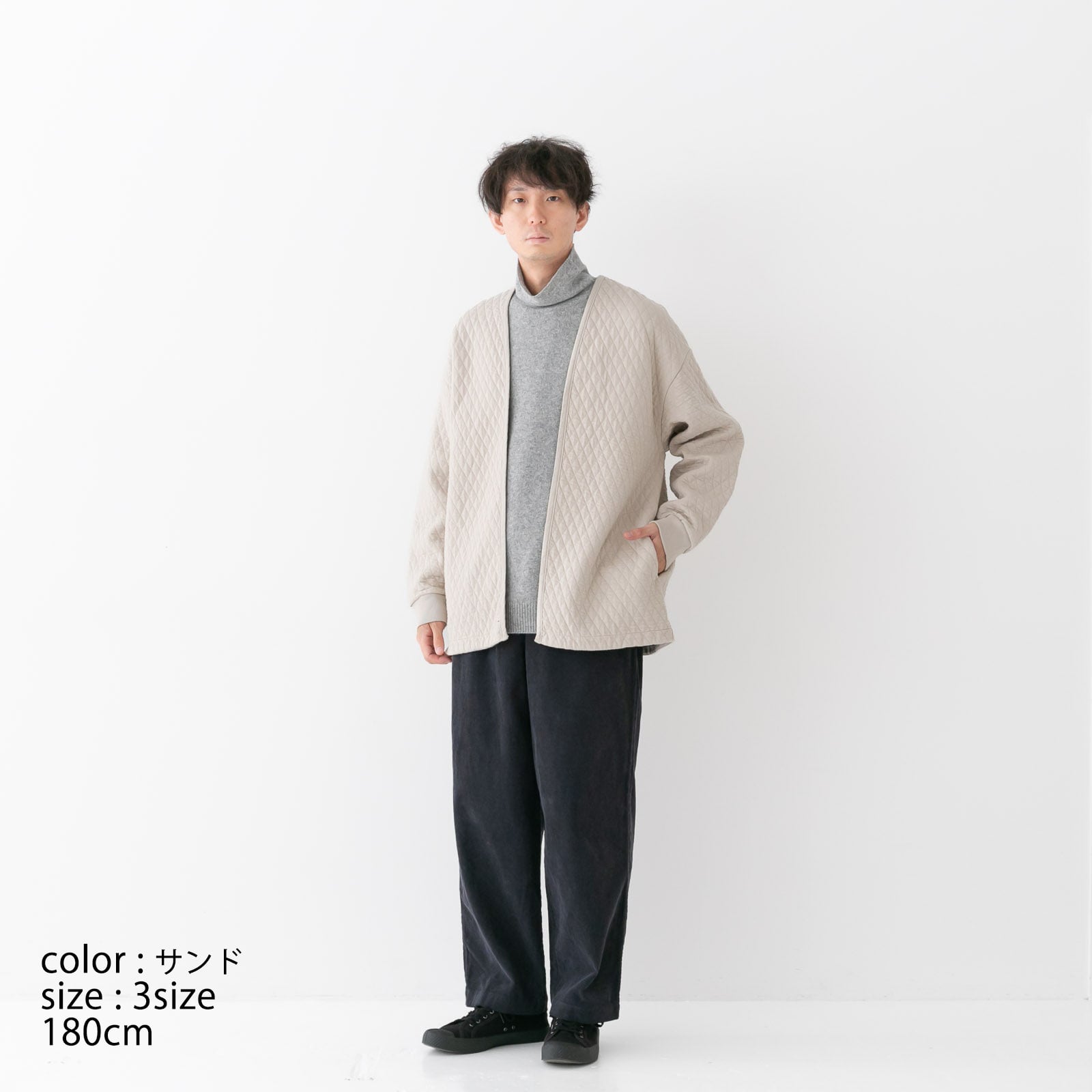 リネン RINEN 30/1オーガニック天竺ダイヤキルティング トッパーカーディガン(R17512)全3色