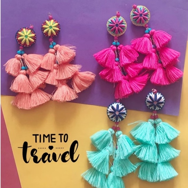 thai pom-pom tassel bohemian statement pierce＜a19858＞
