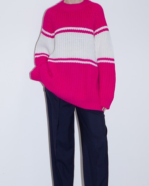 1980s neon color & lined chunky knit sweater