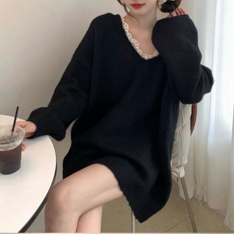 knit race vneck tops / l1003