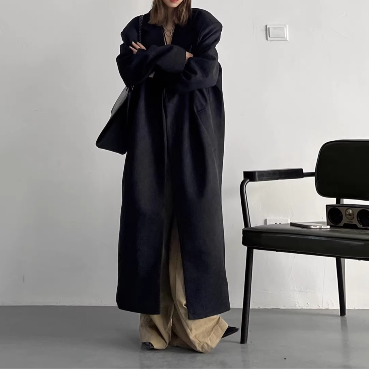 American Vintage Oversized Black Wool Coat (ME227)