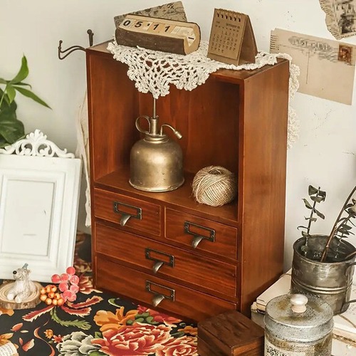 小物収納棚 木製 ４グリット ドレッサー収納 化粧品収納 香水収納 小物収納 ケース ヴィンテージ 北欧