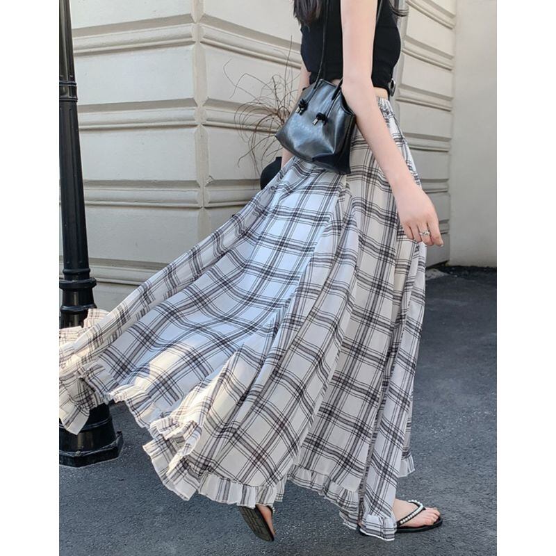 タータンチェックシアーフリルスカート L0943