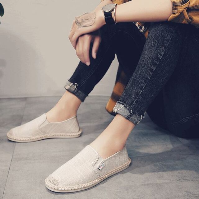 【予約販売】スリッポン メンズ ベージュ グレー ブラック 無地 キャンバスシューズ ストリート 靴 シューズ お洒落 カジュアル 韓国ファッション トレンド 24.5cm/25cm/25.5cm/26cm/26.5cm/27cm