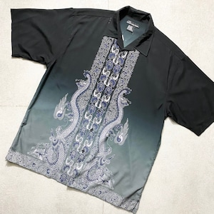 old black gradation color chinese print polyester shirt