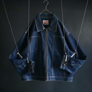 over & wide silhouette 4 pockets design indigo denim jacket