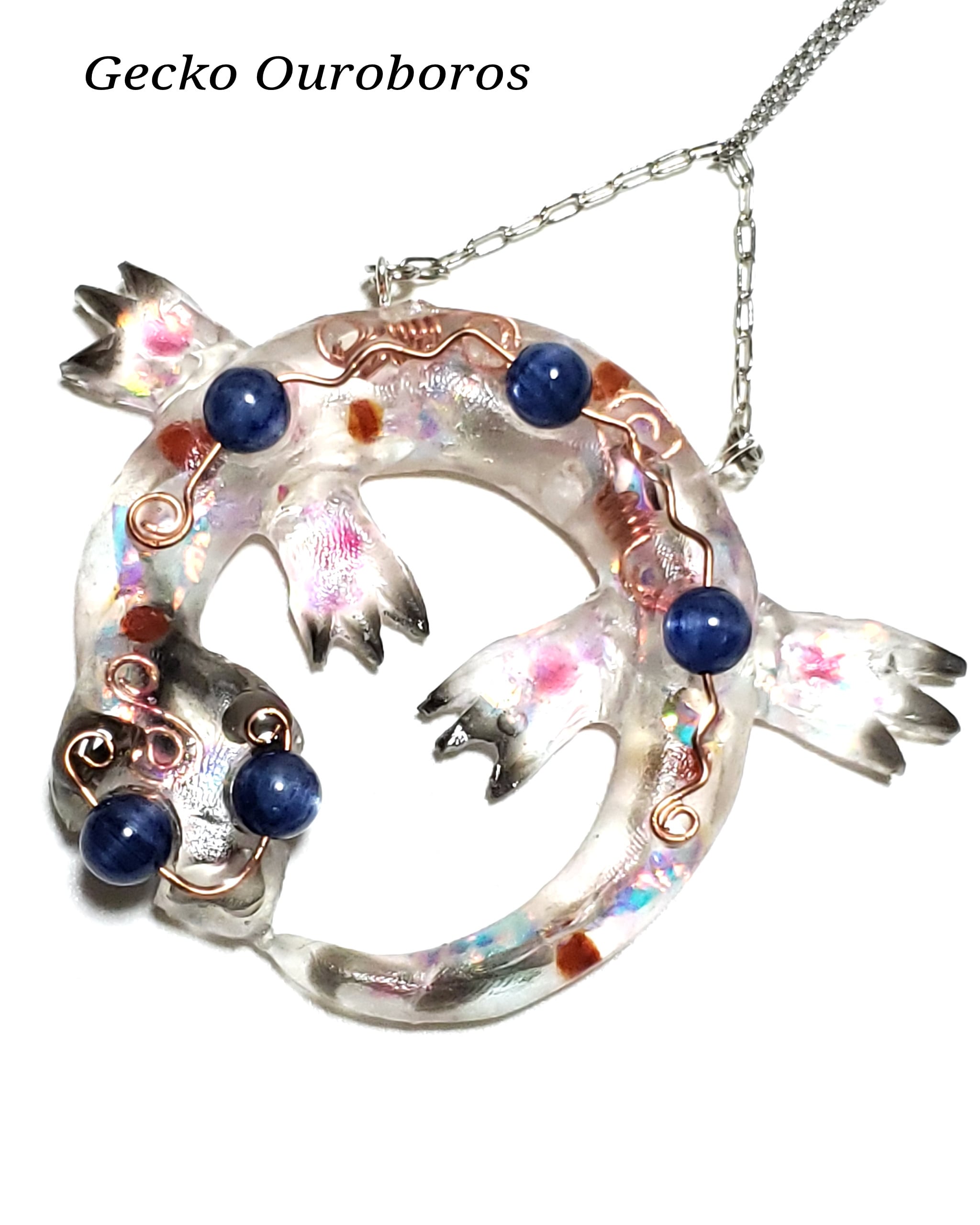 尻尾を噛む守宮(ヤモリ)のウロボロス・オルゴナイト・オブジェ | 月光