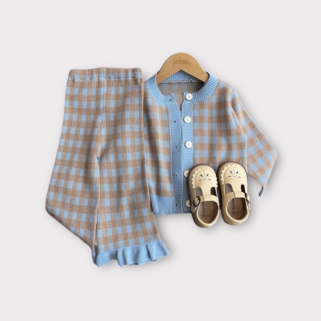 bluecheck knit -3pcs-