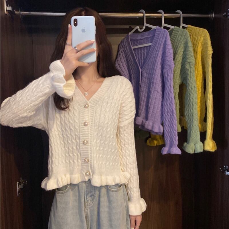 Vネックルーズセーター カーディガンジャケット ニットオータムトップス ロング 秋物 萌量不足45892187946