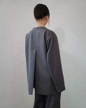 RITSUKO KARITA - Wool No-collar Jacket :Gray|岐阜ウール/玉虫調(紫×グレー)/深ベンツ