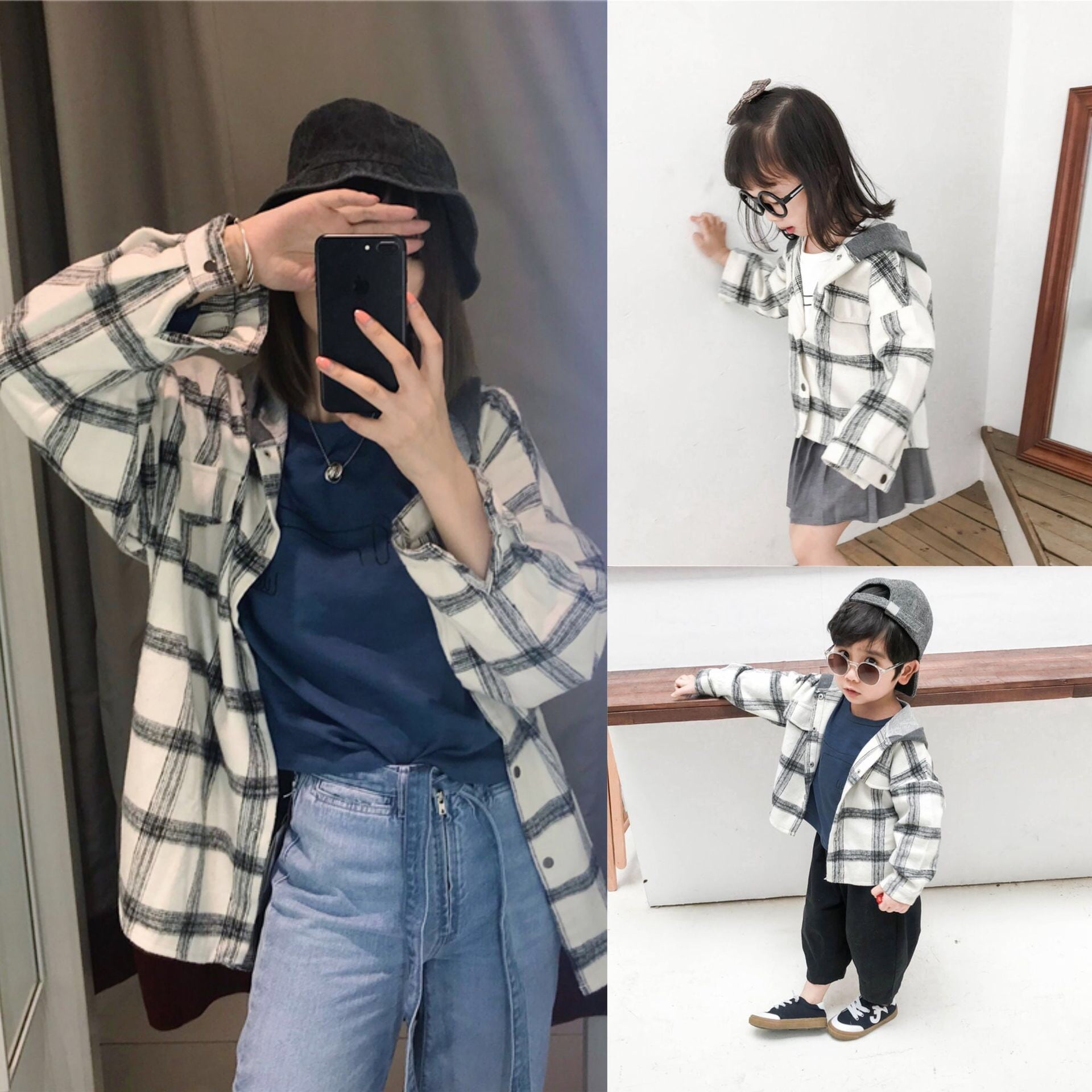 ❤︎親子コーデ❤︎大人❤︎ シンプルチェックシャツ B120 | 韓国子供 ...