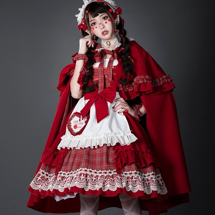クラロリ ケープ 深紅フリル×レース 赤ずきん風デザイン｜WithU