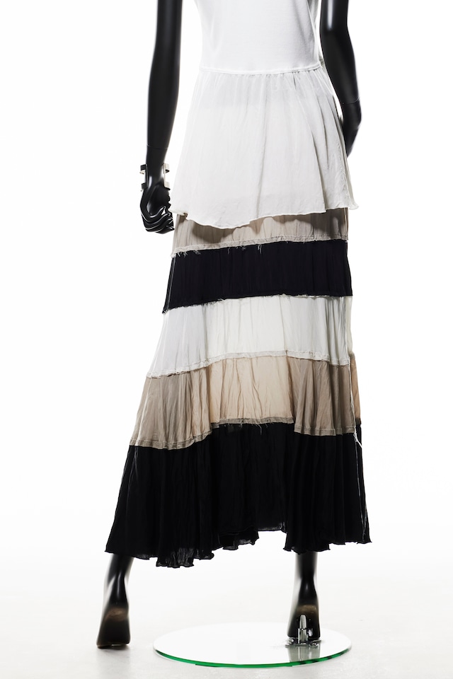 【221S012】三配色ティアードロングスカート　A_ホワイト×アイスグレー×ブラック