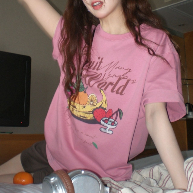 フルーツグラフィックレトロレタリングTシャツ 2col R02405