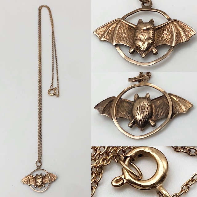 antique victorian 9ct gold "bat" pendant with gold chain