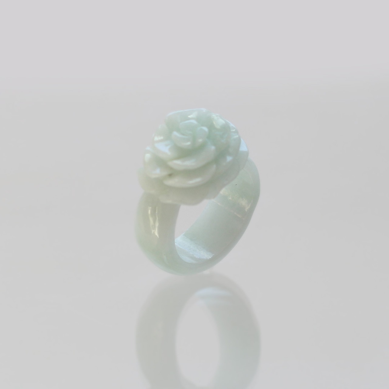 【18.5号】 flower  翡翠くり抜き甲丸リング A貨翡翠 jd_rg2653