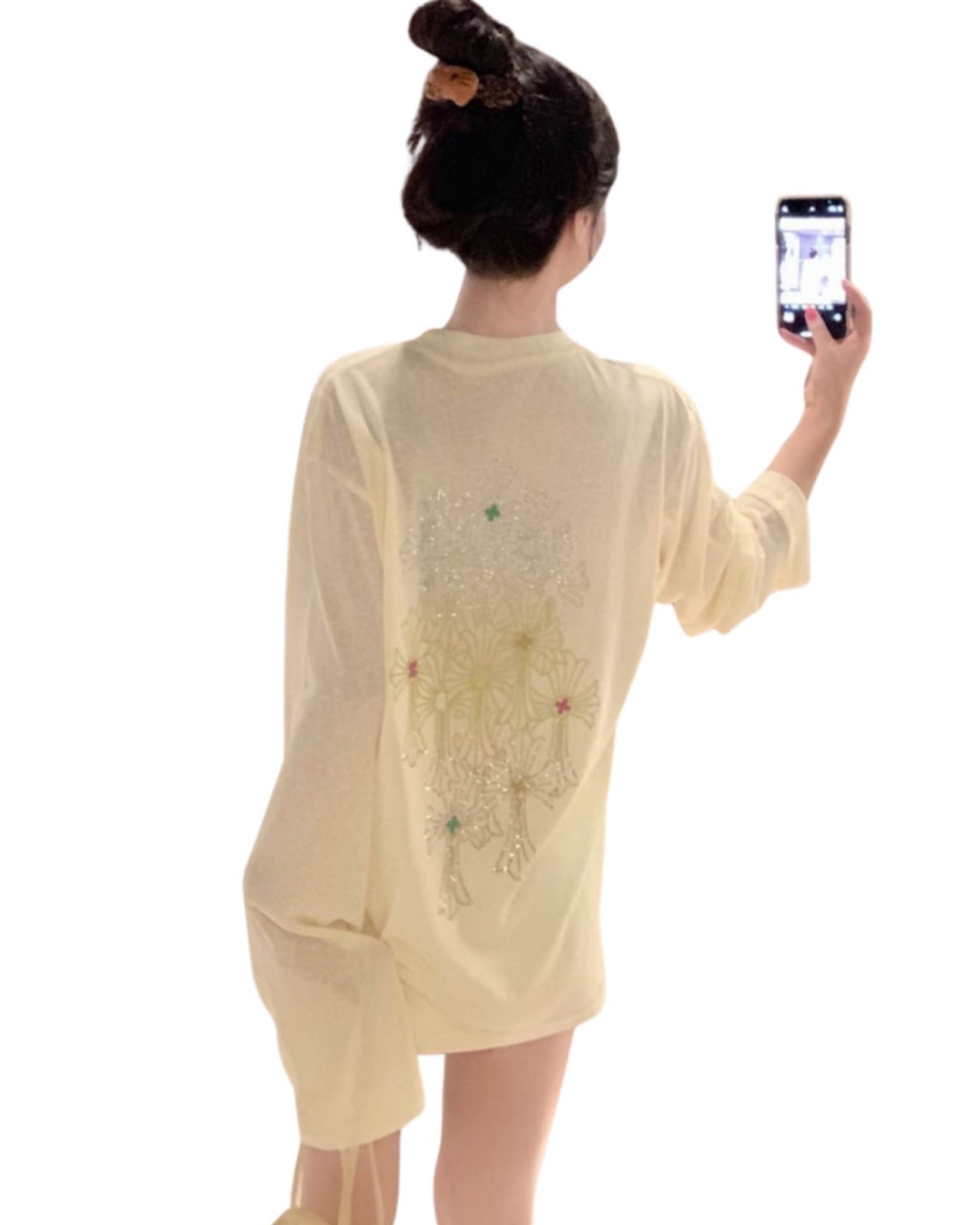 ラインストーンクロス ロングTシャツ(WT00006)