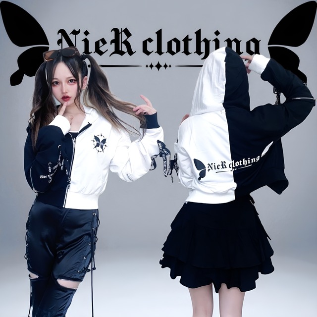 BLACK×WHITE BUTTERFLY 2WAY CROPPED OUTER
