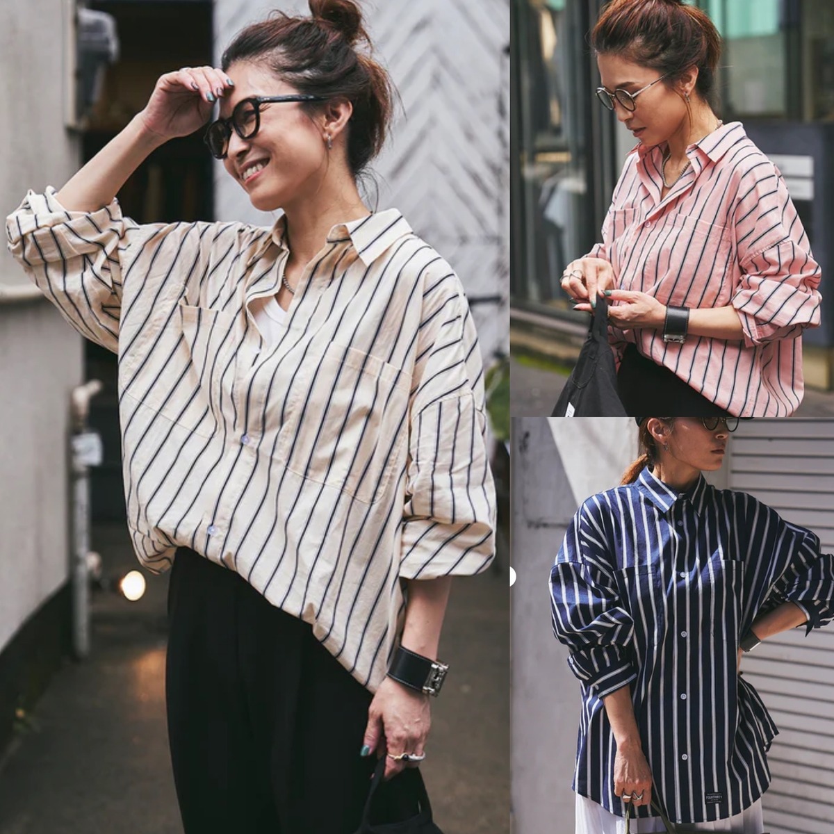 46G Stripe Atmosphere Shirt（SAX BLACK） - 1(S) ANIECA パネル 