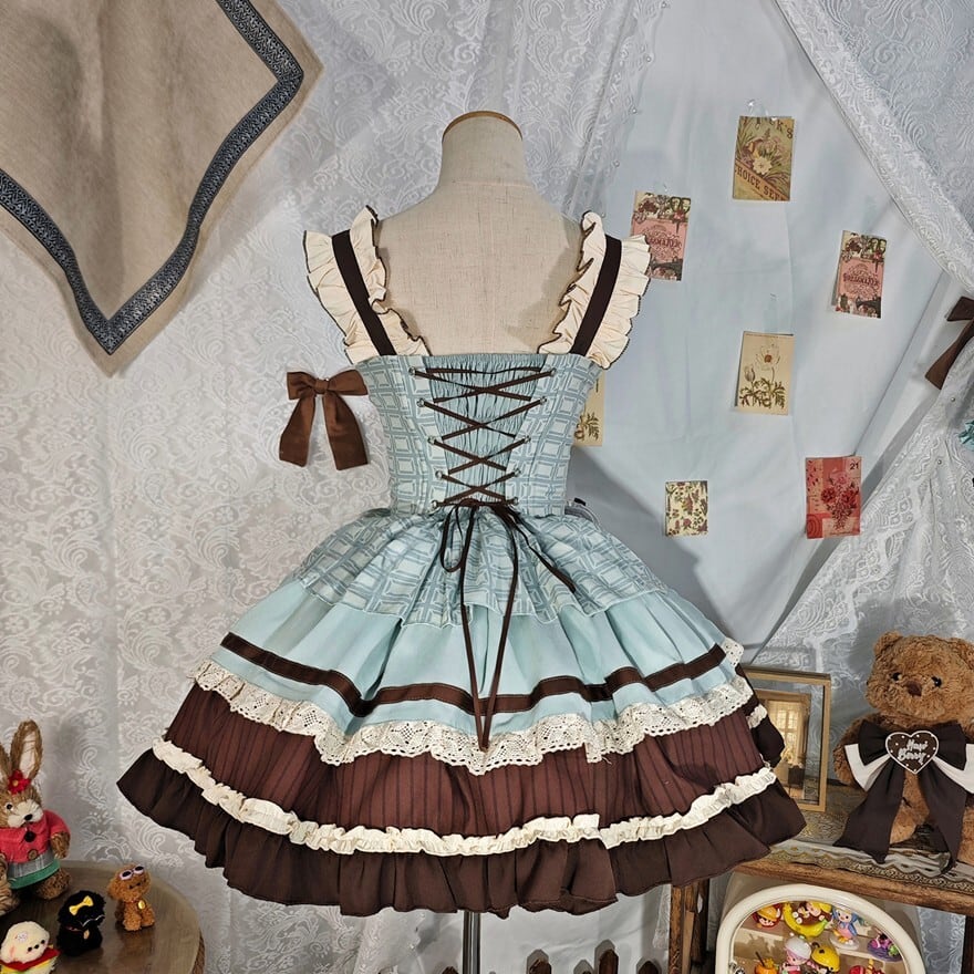 甘ロリ チョコミント配色 小帽子付きジャンパースカート（バック