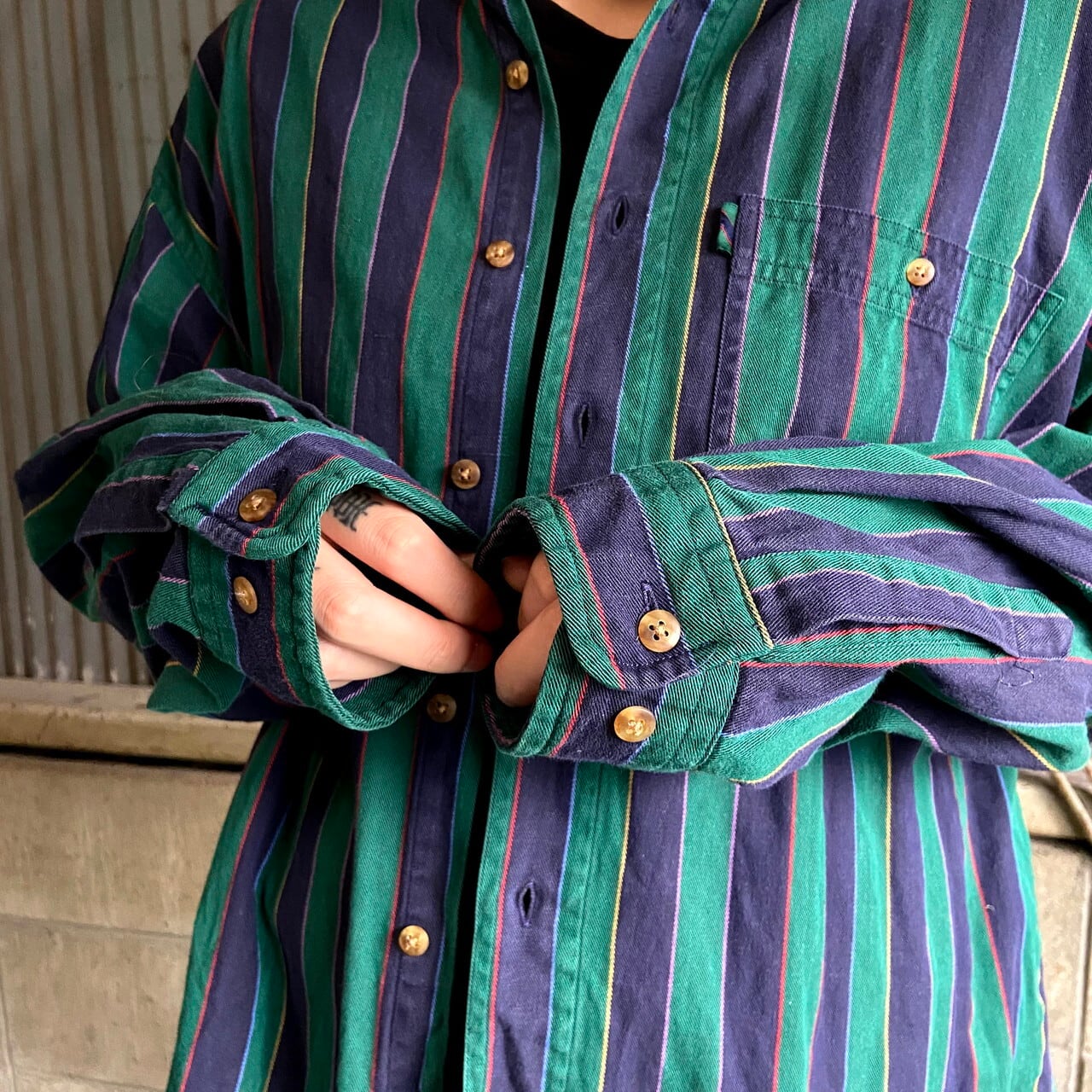 90年代 COLOURS by ALEXANDER JULIAN 長袖 マルチストライプシャツ