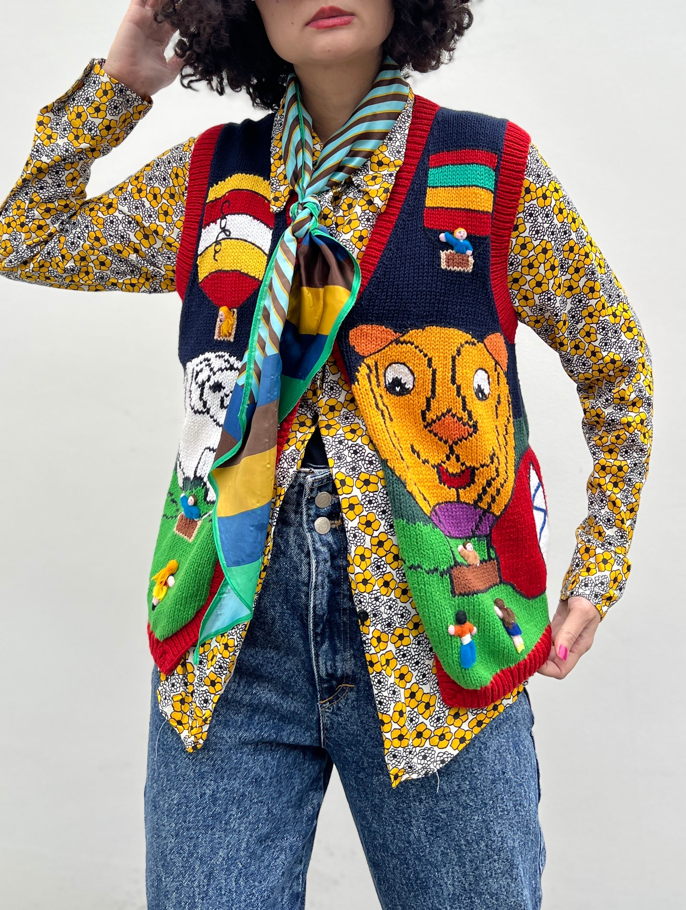 Vintage Peru handmade animal people knit vest