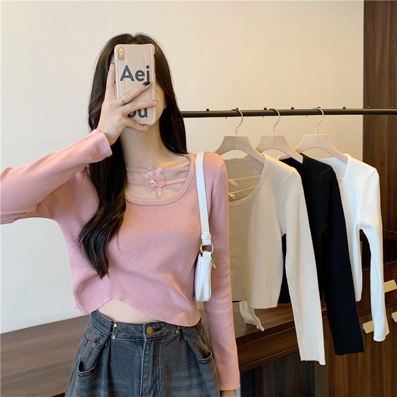 【着用レビュー】トップス レディース カットソー ニット ニットソー 長袖 ショート丈 スリム タイト クロップド丈 細身 ラフ セクシー カジュアル キュート ガーリー 来ブリー ストリート シンプル 大人女子 大人可愛い きれいめ おしゃれ 10代 20代 30代 通勤 通学 お出かけ 春 秋 着やせ 韓国風 ファッション コーデ インスタ映え 女っぽ 大人っぽ 楽ちん オフィス 学生 ママ フェミニン デート 女子会 休日 イベント 旅行 送料無料 モテ ホワイト アプリコット ブラック ピンク