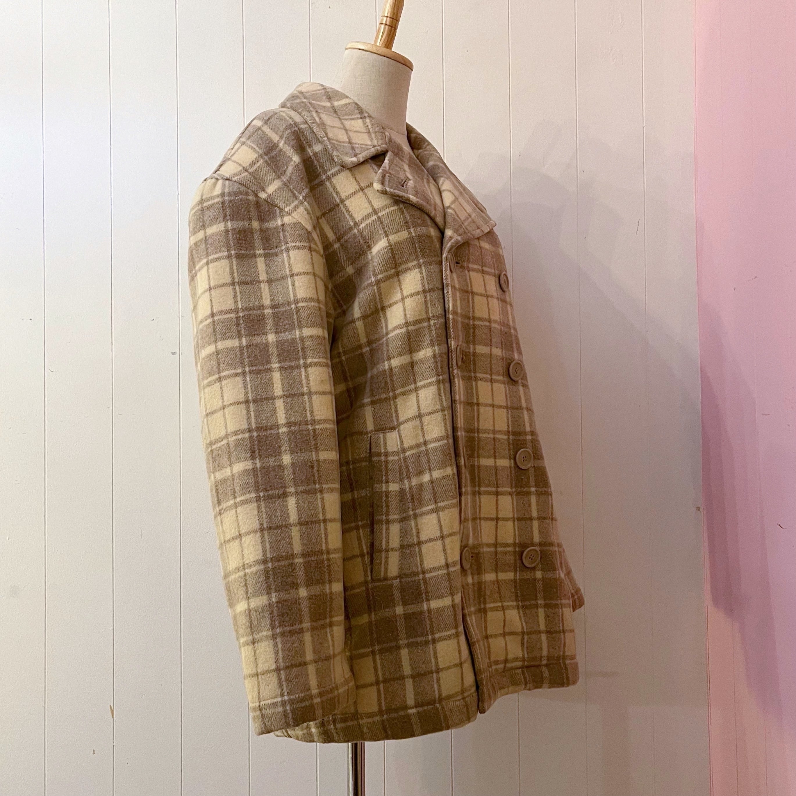 cream check big pea coat