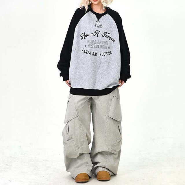 ラグランカレッジロゴルーズトップス 2col   R01506